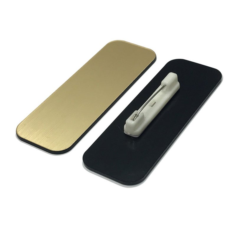 All Quality Name Tag/Badge Blanks - 25 Pack - Brushed Gold 1" X 3", Round Corners, Pin - Image 1